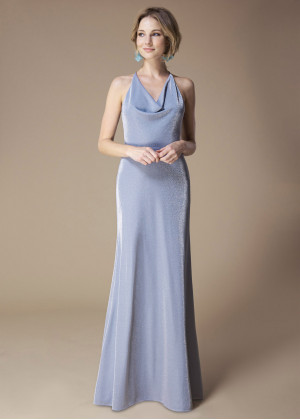 Cowl Neck Silver Jersey Bridesmaid Dress